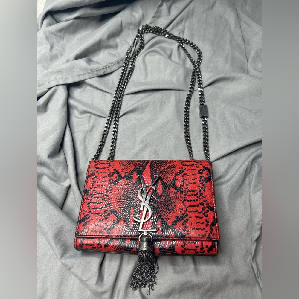 Saint Laurent Red snake print Crossbody Bag with Chain Strap